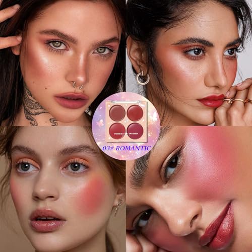 4-Color Cream Blush Palette - Matte & Long-Lasting Cheek