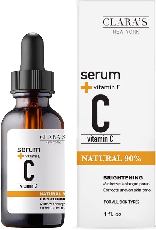 CLARA'S NEW YORK | Vitamin C Facial Serum | with Hyaluronic Acid, Ascorbic Acid, Niacinamide, Probiotics | Reduce Dark Spot, Acne, Scars |Brightening, Antioxidant, Minimize pores |30ml | Made In USA