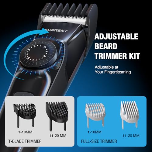 SUPRENT Beard Trimmers for Men - All-in-One Mens Grooming Kits with 40 Precision Dials£¬Waterproof Adjustable Trimmers for Hair, Beard, Face, Nose & Body, USB-C Rechargeable, 3.5H Running Time (Black)