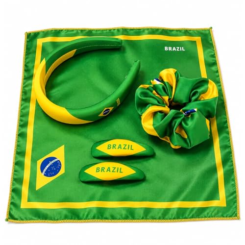 Brazil Flag Hair Accessories Set - 4-Piece Headbands & Clips