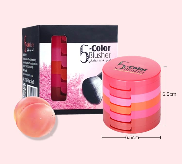 5 Color Blush Palette with Mirror & Brush - Pigmented Powder