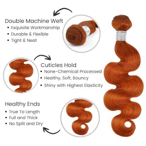 ALHER Ginger Orange 3 Bundles with 2x6 Closure (18 20 22+18), Body Wave #350 Bundles with 2x6 Long Deep Part Lace Closure Pre Plucked, 12A Grade 100% Unprocessed Brazilian Virgin Remy Human Hair