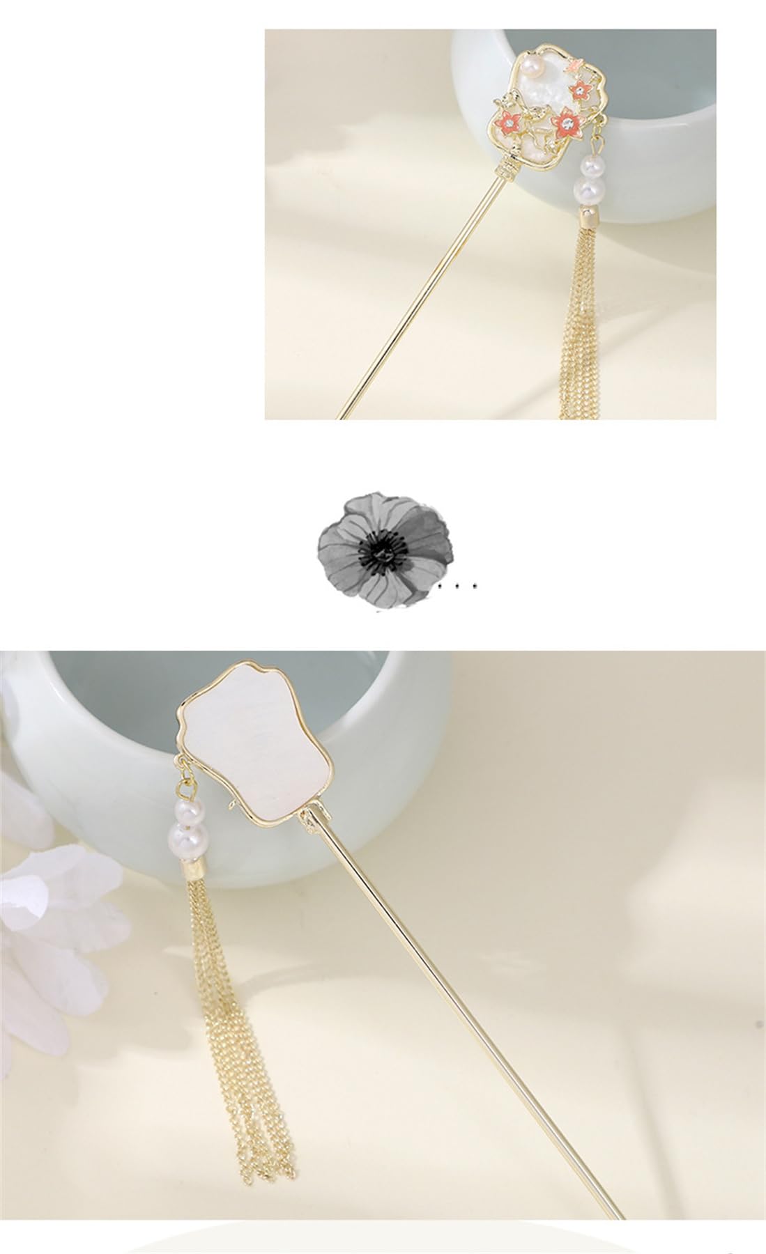 2PCS Metal Flower Hairpins Hair Stick Fork Sticks French Hair Pin Buns Hair Accessories for Women Girls #04