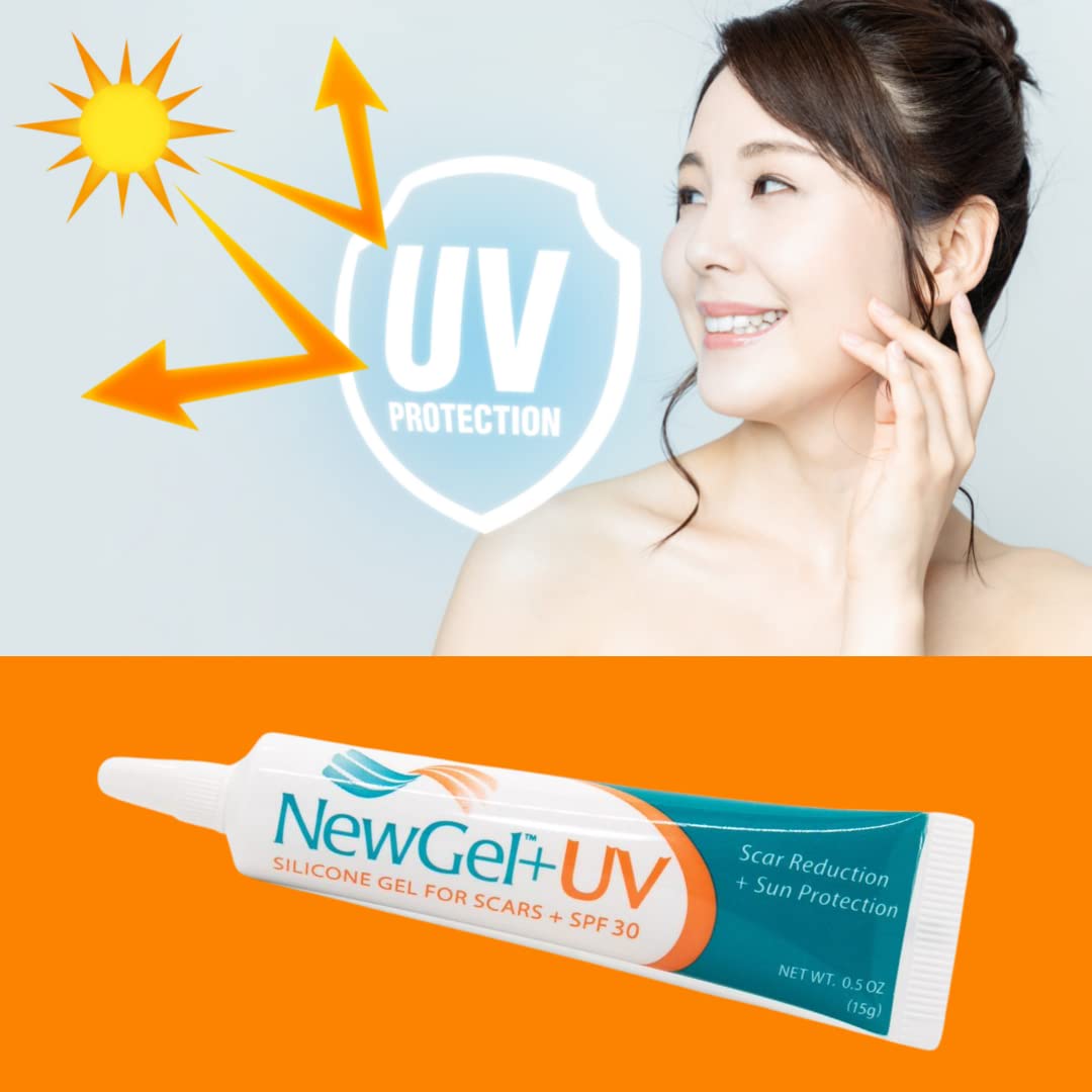 NewGel+UV Advanced Silicone Scar Gel for OLD and NEW Scars with SPF30 Mineral Sunscreen, Ideal for Facial Scars Exposed to Sun. 15g (0.5 oz)
