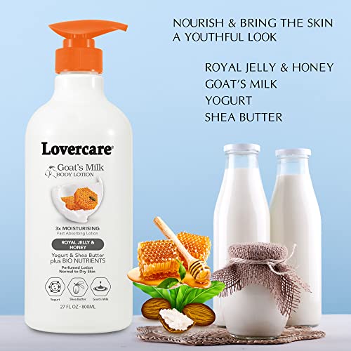 Lover's Care Goat Milk Body Lotion for Dry Skin Royal Jelly & Honey 27.05oz (800ml) - Combo Body Lotion & Body Wash…