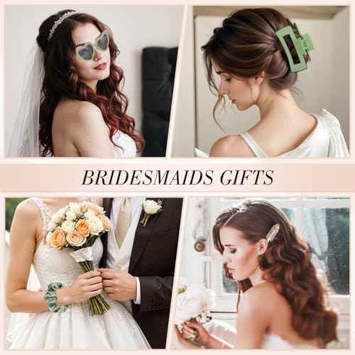 32 PCS Bridesmaid Proposal Gifts Wedding Gifts Include Bridesmaid Hair Claws Bridesmaid Scrunchies Sunglasses No Crease Hair Clips Bridal (Green)