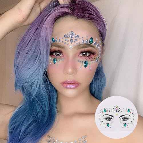 Face Gems, 10 Sets Mermaid Face Jewels Festival Gems Rhinestones Rave Eyes Body Bindi Temporary Stickers Crystal Stickers Decoration(Bright)
