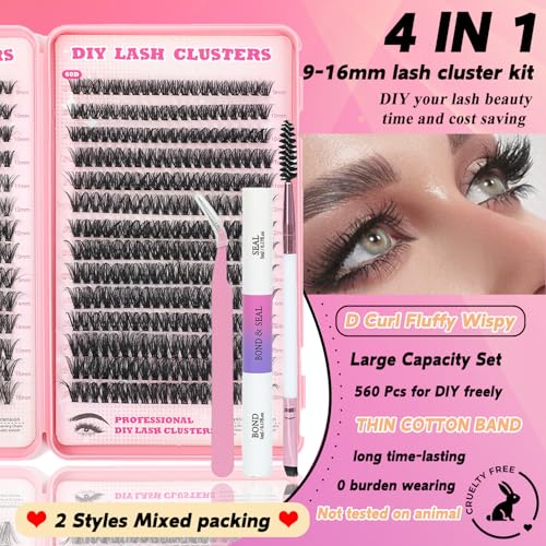 Lash Clusters Kit, 560 Pcs 9-16mm Individual False Eyelashes