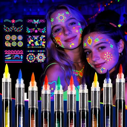 Sovano UV Glow Face & Body Paint Markers - 10 Neon Pens