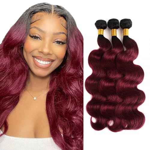 Burgundy Bundles Human Hair 1B99J Body Wave Bundles Unprocessed Brazilian Virgin Hair 3 Bundles 8 10 12 Inch Two Tone Black And Wine Red Bundles Human Hair Ombre Bundles