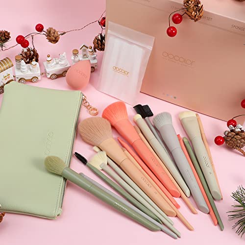 Docolor Makeup Brushes Set 17Pcs Morandi Makeup Brushes with Makeup Bag and Makeup Sponge and Brush Protector + Foldable Eyelash Comb Separator