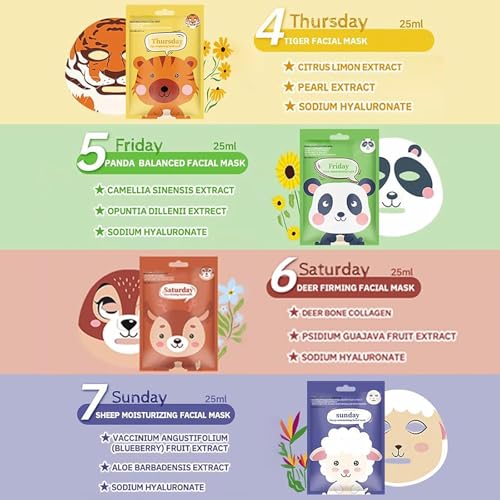 7 Pack Face Mask Skin Care for Kids, Animal Character Kids Face Mask, Spa Party Supplies for Girls, Sleepover Party Supplies for Girls, Teen Girl Gifts, Spa Party Favors for Women