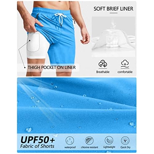 Viodia Men's Swim Trunks with Compression Liner Quick Dry Board Shorts Swimsuit Swimwear for Men with Zipper Pockets