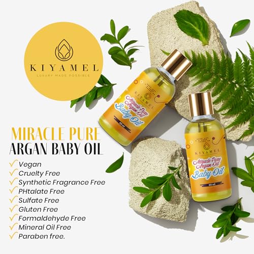 KIYAMEL Miracle Pure Argan Baby Oil Natural Moisturizing Oil with Vitamin E & Omega 6 Fatty Acids, Deep Hydration for Soft Skin, Hair, Face & Nails Nourishing Daily Care for a Healthy and Radiant Glow