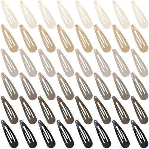 48 PCS Small Metal Barrettes For Women Non Slip Water Drop Snap Clips For Thick Thin Fine Hair Classic Accessories,Black Brown Beige,1.97 x 0.5 In