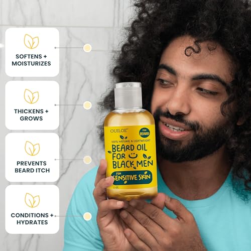 Beard Oil for Black Men with Sensitive Skin - Non Comedogenic Beard Oil - Safe for Acne Prone Skin - Unscented, Soothing, Natural, Lightweight and Non Greasy 2oz