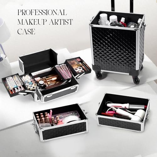 4-in-1 Rolling Makeup Train Case with Wheels - Professional Cosmetology