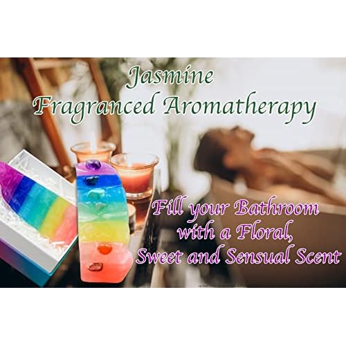 Crystal Chakra Soap Rock - Soap Bar - Jasmine Essential Oil Fragance - Natural Gemstones - Healing Energy - Fancy RockSoap - Moisturizing Skin - Scented Soap Gift for Women and Men