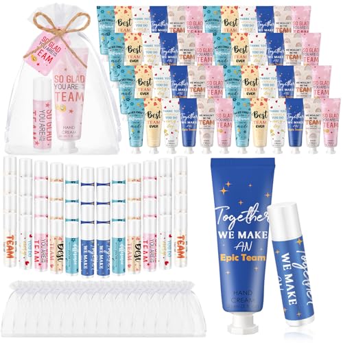 48set/192pcs Best Team Ever Gifts Christmas Bulk Gifts for Coworkers Women Employee Appreciation Gift Christmas Party Favors Xmas Stocking Stuffers Items Travel Hand Lotion and Lip Balm Set