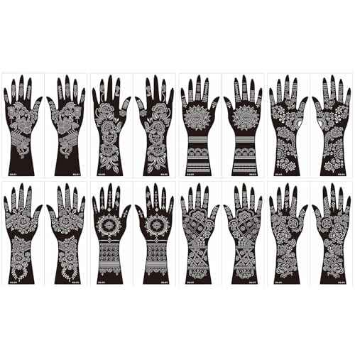 Large Henna Tattoo Stencil Kit,8 Sheets Henna Tattoo stickers for Hand Forearm Glitter Airbrush Diy Tattooing Template, Indian Temporary Tattoo Stickers for Women Girls