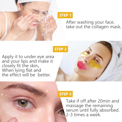 24K Gold Eye Masks & Collagen Lip Patches - 30 Pack Set