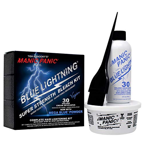 MANIC PANIC Blue Lightning Hair Bleaching Kit - (Super Strength) - 30 Volume Cream Developer With Mega Blue Toner Powder - Neutralizes Warm Tones, Lifts up to 5 Levels of Lightening - Hair Lightener