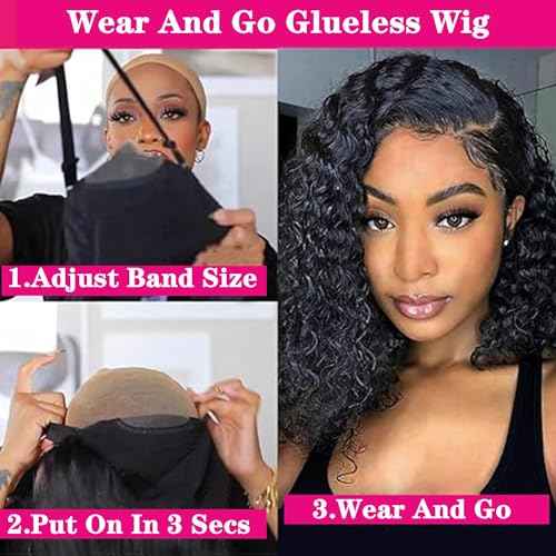 SODLIS Wear and Go Glueless Bob Wig Human Hair Upgraded 13x4 Curly Lace Front Wigs Human Hair Pre Plucked Pre Cut Glueless Bob Wigs For Black Women Human Hair No Glue 150% Density£¨14 Inch£©