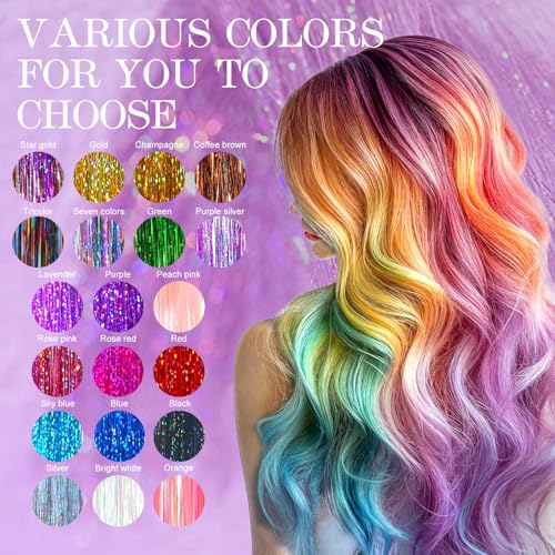 HERSUN Tricolor Hair Tinsel Kit 10 Packs 3000 Strands 48in