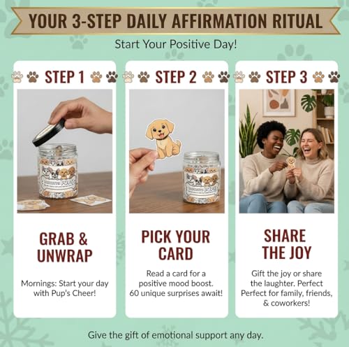 Positive Pups Jar with 60 Daily Affirmation Cards