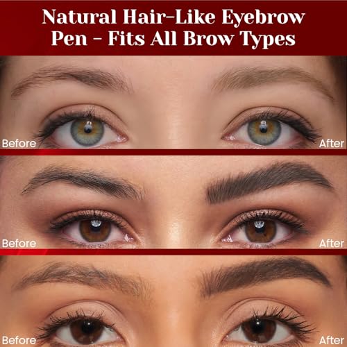 Eyebrow Pen with 2 Pack Eyebrow Pen Set, Waterproof and Long-Lasting Microblading Eyebrow Pencil for Natural Fuller-Looking Brow, Quick-Dry Eyebrow Pencils with Double-Brush Tip for Women (Dark Brown)