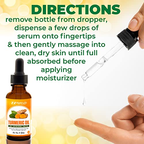 All Natural Turmeric Skin Brightening Oil for Dark Spots - Cleanses Skin, Fights Acne, Evens Tone, Heals Scars - Pure Handcrafted Turmeric Oil Skincare Made in the USA