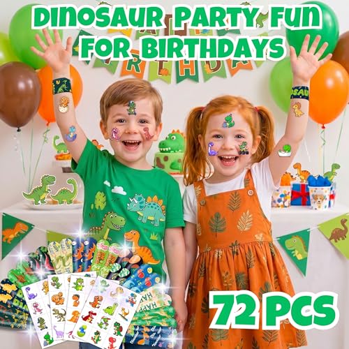 Dinosaur Party Favors 72PC Bundle - Tattoos & Slap Bracelets