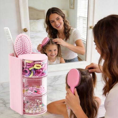 Rotating Hair Accessory Organizer with Brush Holder