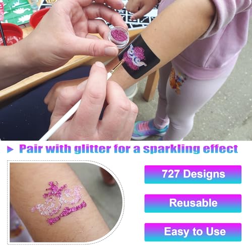 Temporary Tattoo Stencils Kit - 727 Patterns for Face & Body