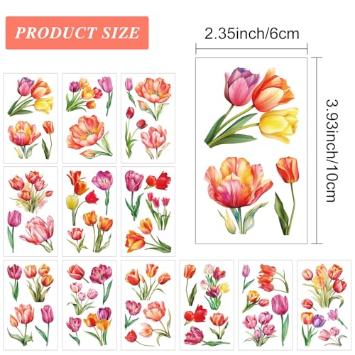 12 Black & White Watercolor Tulip Temporary Tattoos