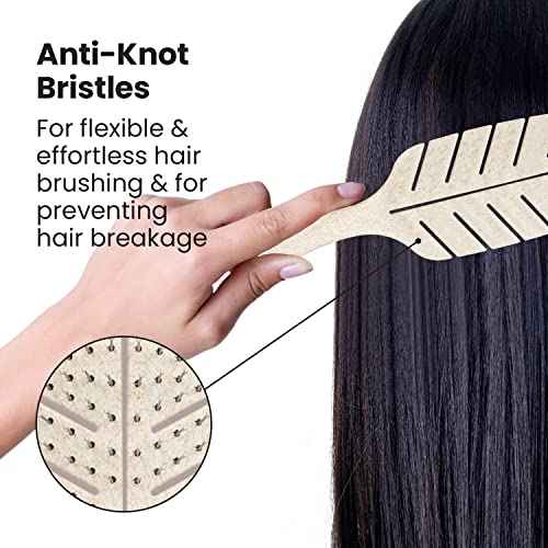 Lindo Eco-Friendly Hair Brush, Detangling, For Wet or Dry Hair & All Hair Types, Anti-Knot Flexible Bristles, Biodegradable Material, Natural, Vegan (Beige)