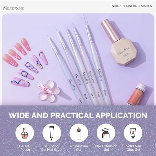 MelodySusie 5-Piece Nail Art Brush Set for Fine Detailing