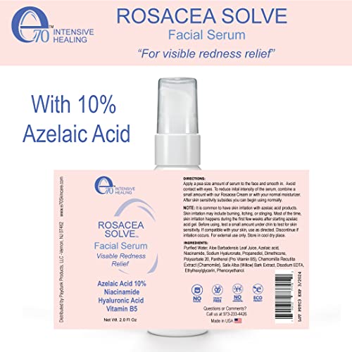 E70 Rosacea Serum - Redness Relief Serum For Rosacea and Acne-Prone Skin - Skin Care With Beneficial Ingredients, Aloe Vera, Hyaluronic Acid, Almond Oil, Licorice & Chamomile Extracts - No Parabens