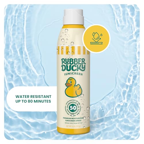 Rubber Ducky - Moisturizing Sunscreen Spray SPF 50, Easy To Apply, No White Residue, Reef Safe, Sun Protection, Water Resistant, Vegan, Broad Spectrum Sunscreen for Face and Body - Beach Scent (6 Oz)