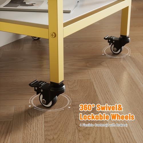 TOVRON Glass Top Salon Trolley Cart with Storage & Lockable Wheels