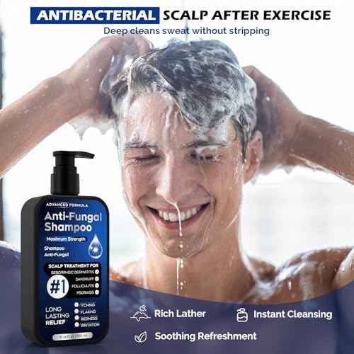 Antifungal Shampoo for Seborrheic Dermatitis, Folliculitis & Scalp Psoriasis, Anti-Dandruff Shampoo for Men & Women, Relieves Scalp Itching, Dryness, Sulfate & Paraben-Free, 10.1 Fl Oz
