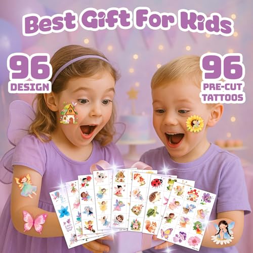 96 Fairy Temporary Tattoos for Kids - Pre-Cut Party Favors