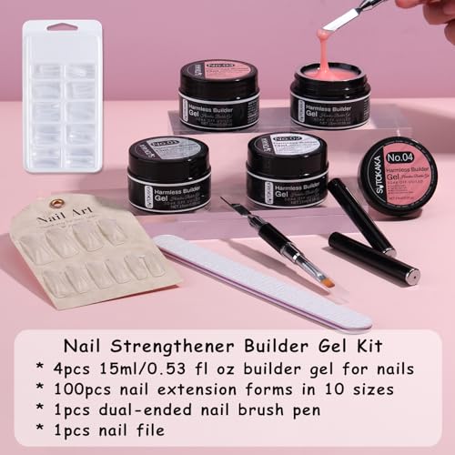SUTOKAKA 4 Colors Builder Gel for Nails with Nail Forms Dual-Ended