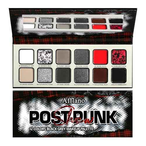 Black Gray Red Goth Makeup Palette, High Pigmented Grey Silver Brown Matte Shimmer Smokey Eyeshadow Palette, 12 Color Long Last Dark Emo Grunge Vampire Eye Shadow for Daily & Halloween Clown,Blendable