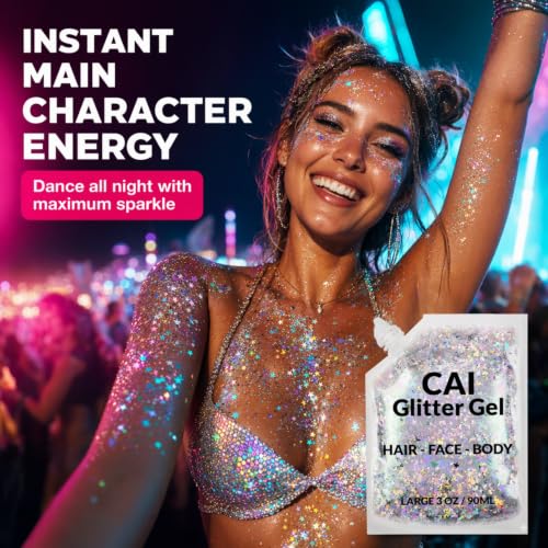 CAI Beauty Holographic Silver Glitter Gel - 3 oz Vegan & Non-Toxic