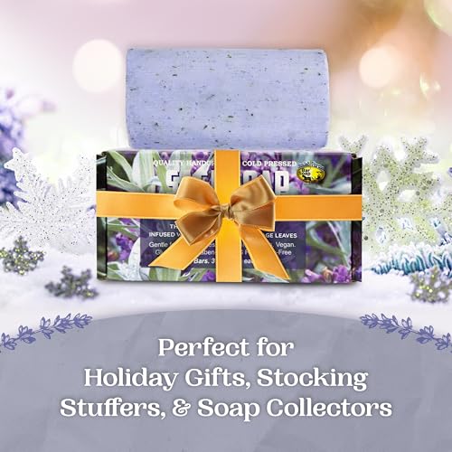 Amish Farms Sage Soap Bar, Original Recipe with Bentonite Clay, Lavender Scent ? Handmade in USA, Face & Body Soap Scrub, No Parabens, No SLS, Gentle for Sensitive Skin (4 Bars)