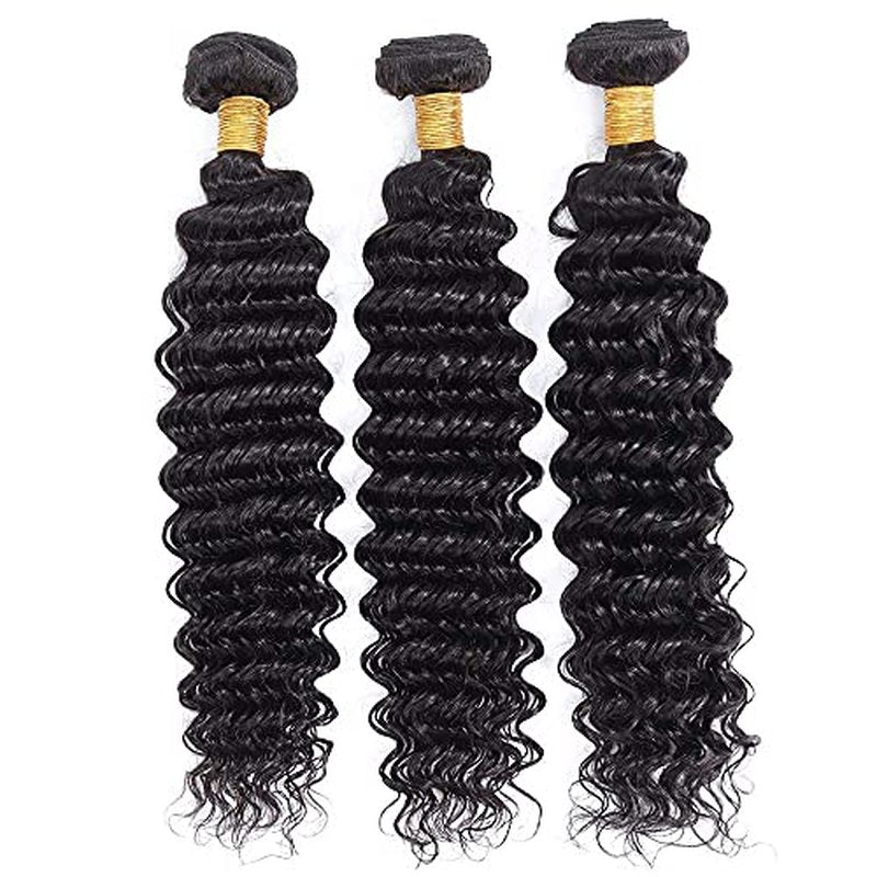 Deep Wave Human Hair Bundles - Natural Black, 3 Pack, 16-20 Inch