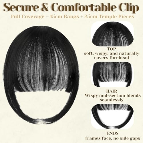 French Bangs Clip-In Hair Piece with Temples Jet Black