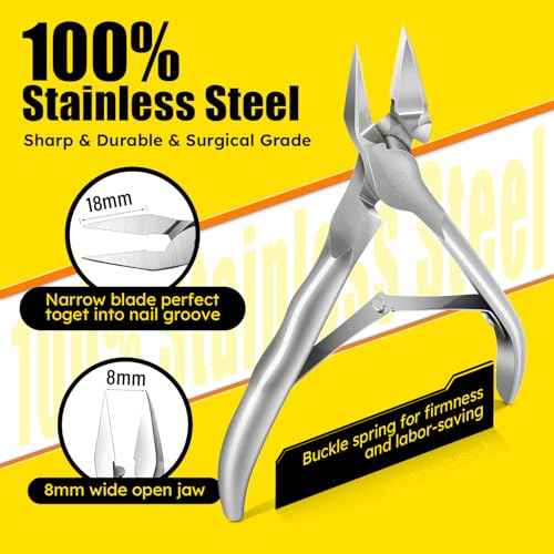 Ingrown Toenail Clippers Straight Blade Toe Nail Clippers for Thick Nails for Seniors, Stainless Steel Nail Clippers for Thick Toenails Ultra Slim 16mm Blade Podiatrist Nail Clippers (Straight Blade)