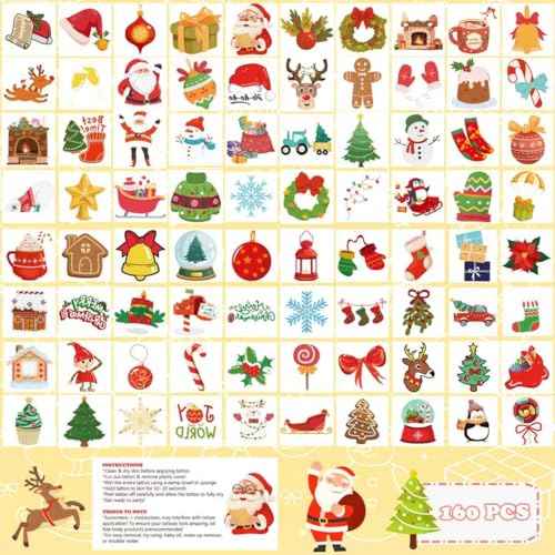 Stocking Stuffers - 160 PCS Christmas Tattoos for Boys Girls | Kids Christmas Gifts Games Crafts Party Favors Decorations for Grandkids- Christmas Sweaters Dress Shirts Outfit for Women Adults